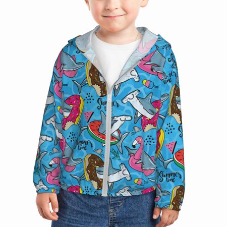 

Vsdgher Sharks Summer Kids Sun Protection Hoodie with Zip Rash Guard Tops Children s Long Sleeve Sun Protection Clothing - 5 Years
