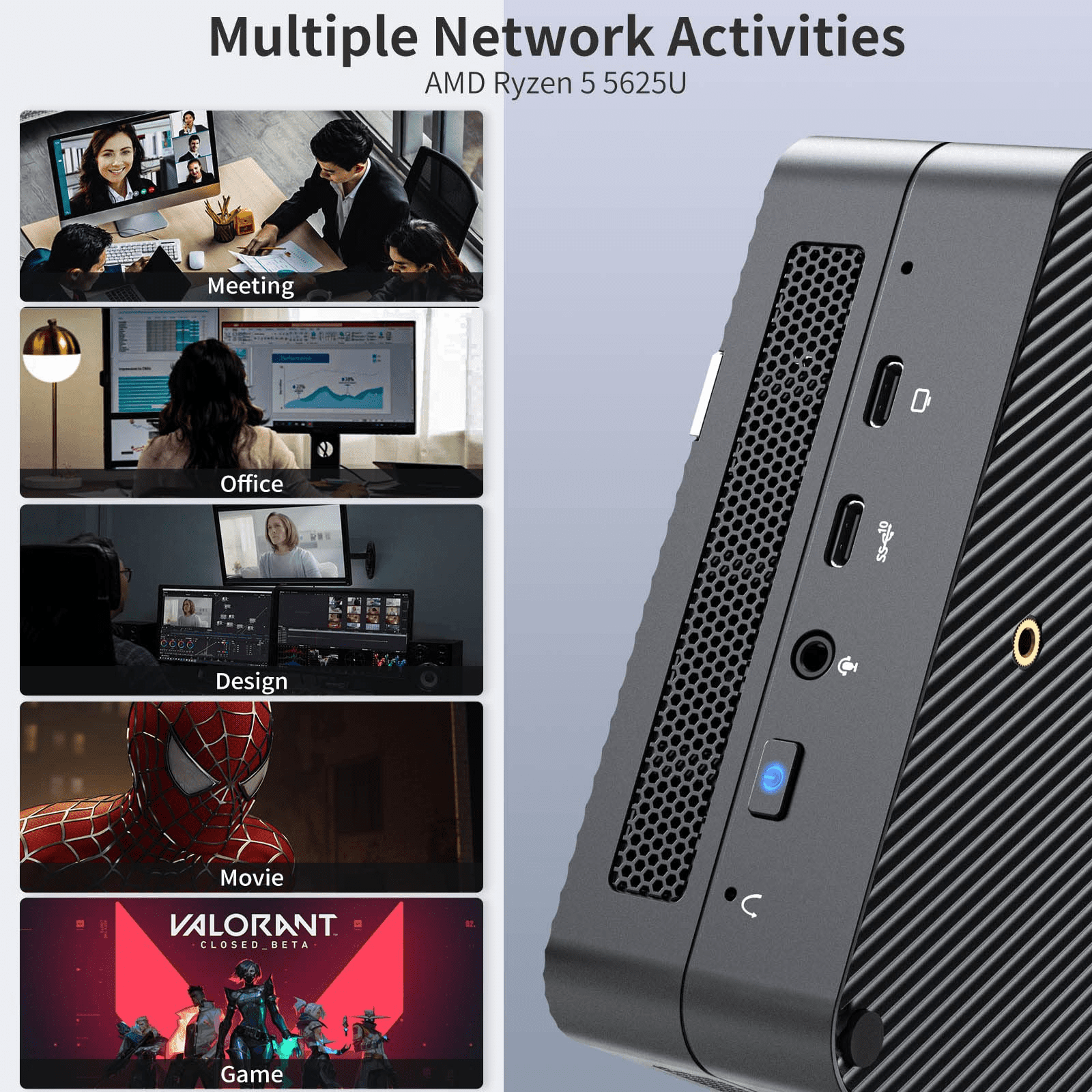 KingnovyPC Mini PC AMD Ryzen 5 Pro 5650U Windows 10 Home, 64GB DDR4 RAM 2TB  PCIe NVME SSD Mini Desktop Computer, HDMI/DP/Type-C Output,2*RJ45 Gigabit  Ethernet 