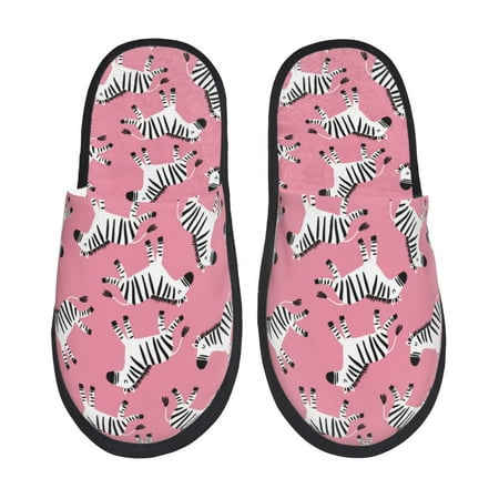 

Fuzoiu Cute Cartoon Zebra Print Unisex Furry Slippers Plush Indoor Shoes Trendy House Slippers Anti-Skid EVA Sole House Shoes for Home Office and Travel -Large