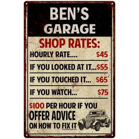 BEN'S Garage Shop Rates Sign Man Cave Décor Gift 8x12 Metal (Best Man Cave Gifts)