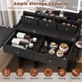 thumbnail image 3 of UHOMEPRO Vanity Set with Mirror, Lighted Makeup Vanity Desk with 5 Drawers, Storage Shelves, Hair Dryer Rack, and Cushioned Stool, Modern Makeup Desk Dressing Table for Girls Bedroom, Black, 3 of 9