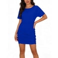 thumbnail image 7 of ClodeEU Women's French Style Round Neck Short Sleeve Mini Bodycon Dress ,Fitted Waist with Pleated Detail Blue,Womens Plus M, 7 of 7