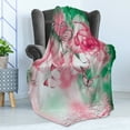 thumbnail image 4 of Spring Soft Flannel Fleece Blanket, Refreshing Rose Petals and Butterfly Water Romance Beauty Bouquet Design, Cozy Plush for Indoor and Outdoor Use, 70" x 90", Jade Green Pale Pink, by Ambesonne, 4 of 5
