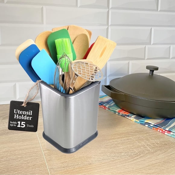 Evelots Soporte Para Utensilios De Cocina De Acero Inoxidable Para Encimera, Recipiente Para Utensilios De Cocina De 6,75 Pulgadas De Alto, Puede Almacenar Hasta 15 Utensilios Grandes, Organizador Gra