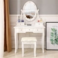 thumbnail image 3 of Topcobe Vanity Table and Chair Set with Light Bulb, Make Up Vanity Desk with 5 Drawer, White, 3 of 8