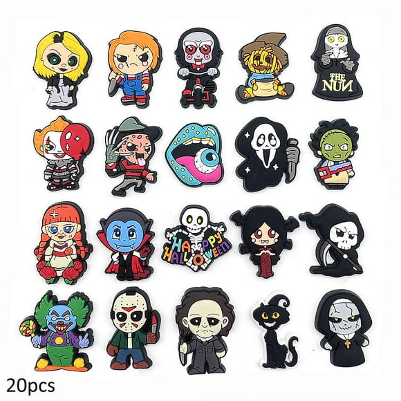 20 Pack Jibbitz Charms For Crocs Clog Halloween Classic Horror Movie Characters Cartoon Shoe Decoration Accessories