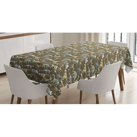 

Dinosaur Tablecloth Jurassic Period Dino Mammals Skeletons Prehistoric Creatures Historical Rectangle Satin Table Cover for Dining Room and Kitchen 52 X 70 Umber Khaki Blue Grey by Ambesonne