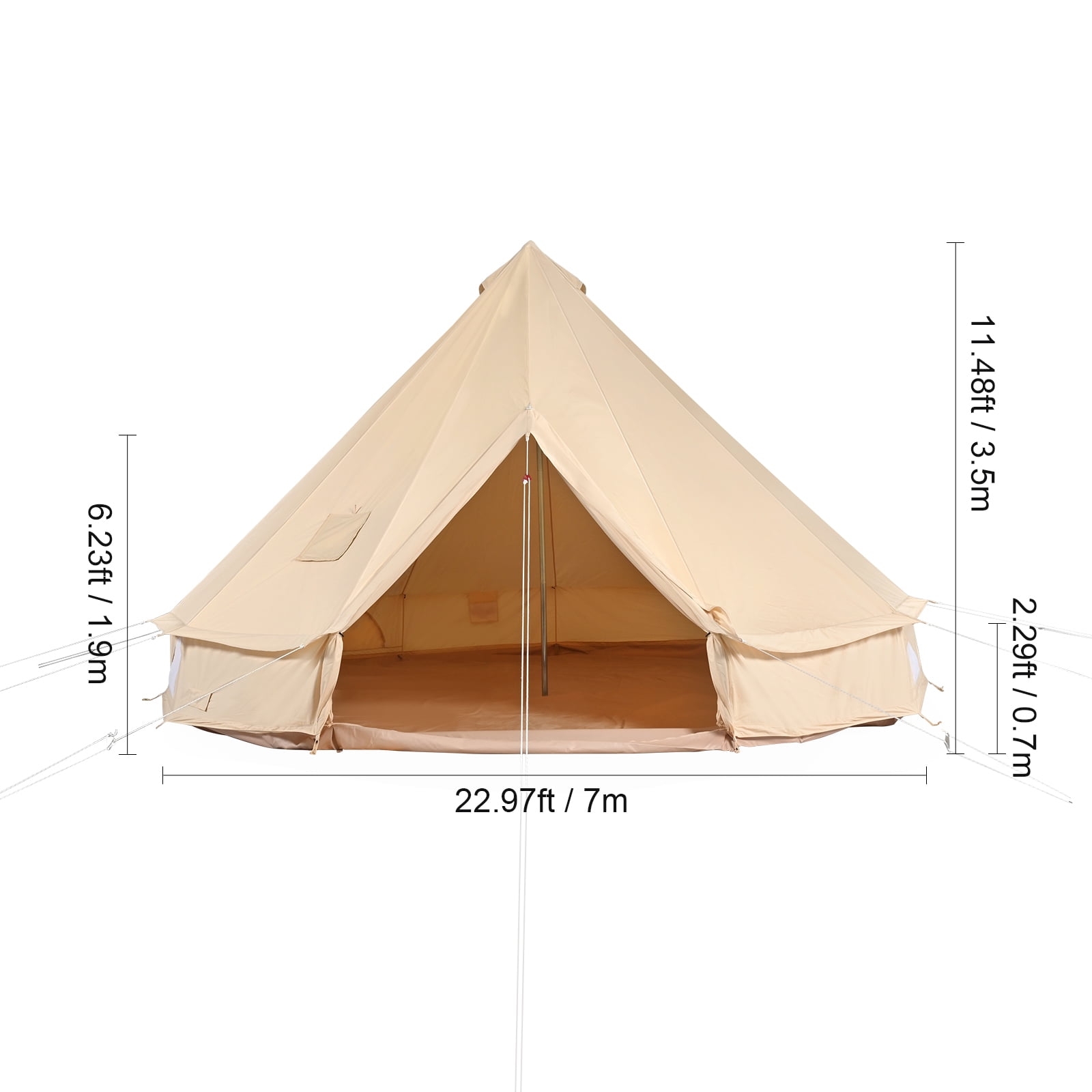 KFFKFF Fabric Yurt Shelter, All-Weather 7m/22.97ft Camping Tent, Equipped with Stove Jack, Accommodates 12 Individuals, Suitable for Family Outdoor Excursions and Hunting Gatherings