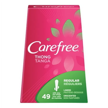 CAREFREE Regular Thong Panty Liners With Wings, Flat, Unscented, 49 Ct - 6 Pack