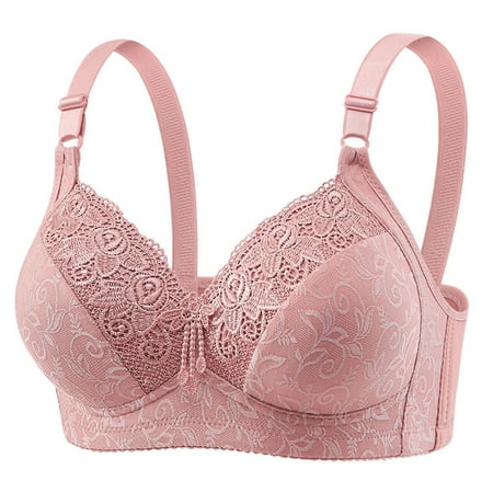 Yyeselk Everyday Bras for Women Push Up Wire Free Lace Bras No Underwire Lift Up Breathable Daisy Bra Full Coverage Comfort Bra Pink L