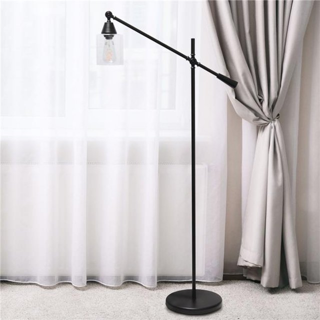 All the Rages LF1030-BLK Elegant Designs Pivot Arm Floor Lamp with Glass Shade, Black