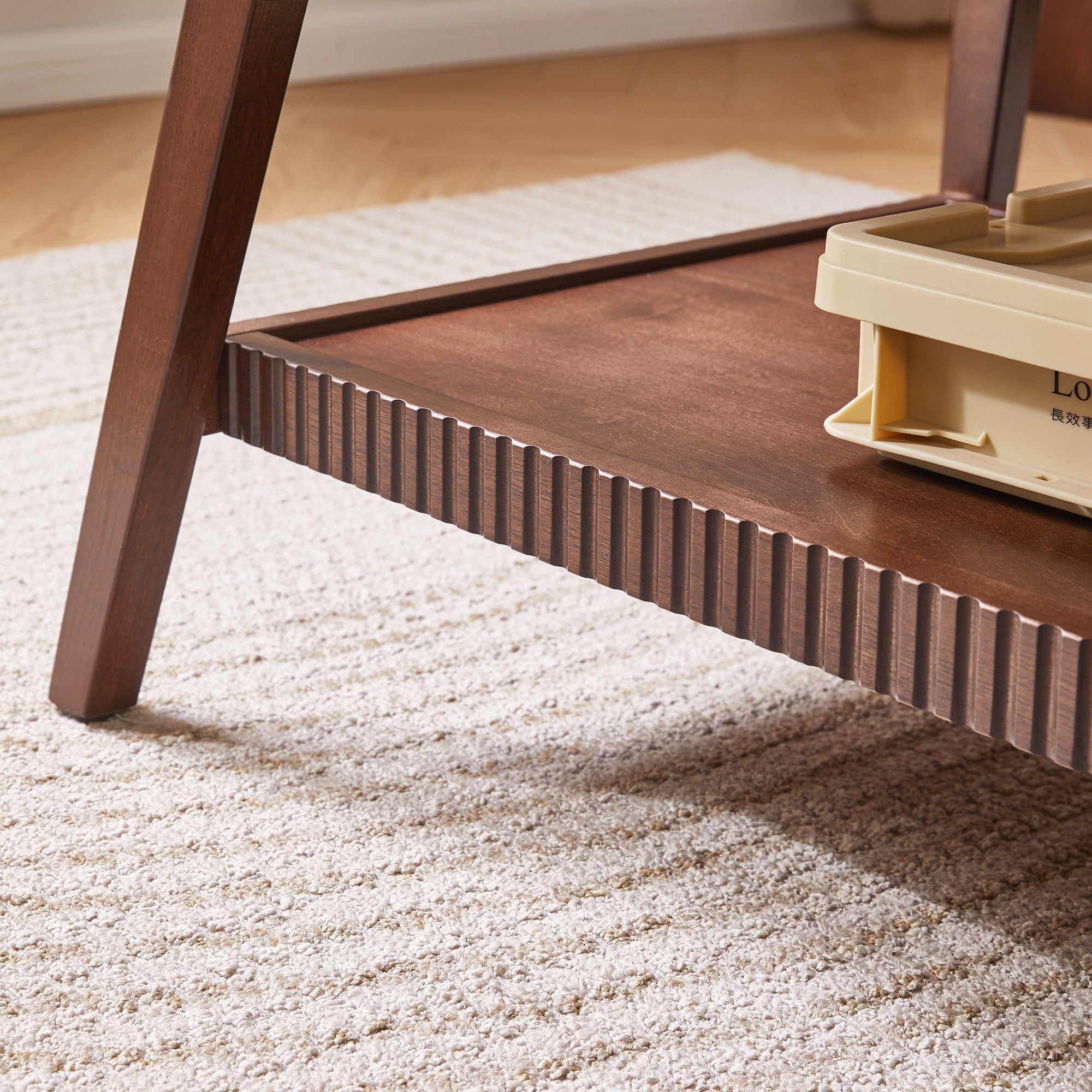 Garitin Coffee Table and Mid Century Modern Center Table 47.24 Inch, Two Tone Wooden Cocktail Table with Lower Storage Shelf for Living Room, Walnut and White