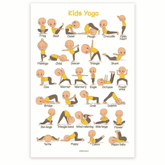 Kids Yoga Poster - Yoga Poses Diagram for Kids - Yoga for Children - Instruction Illustration Poster