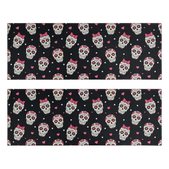 Kitchen Rugs Sets Of 2,Black Pink Skull Pattern Anti Fatigue Kitchen Mat Rugs Non Slip Washable,Decorative Kitchen Floor Mats for Kitchen,Sink,Laundry,17"X47"