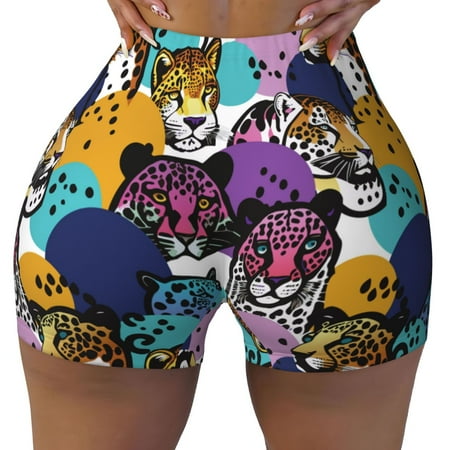 Workout Shorts Women  Retro Panther Biker Shorts for Women Running Gym Spandex Shorts Tummy Control
