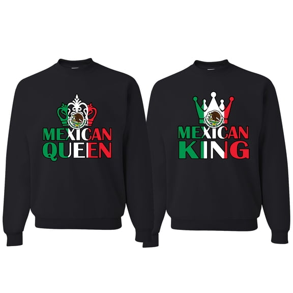 Wild Bobby, Mexican King Mexican Queen Valentines Day Outfit His and Hers Matching Couples Crewneck Sweatshirts, Black, Mens S-Womens S