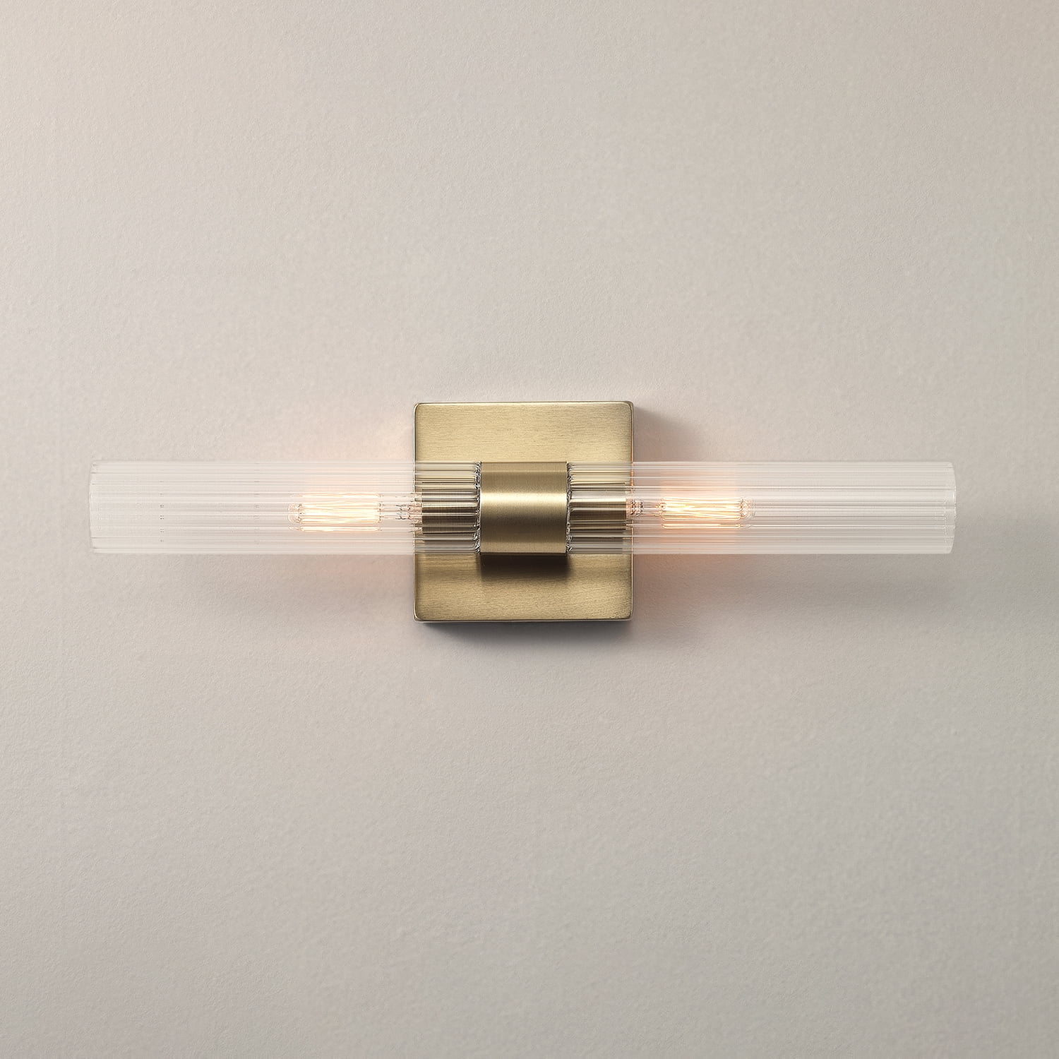 Globe Electric Soft Glam Style 18" 2-Light LED Matte Brass Ribbed Glass Vanity Light, No Battery