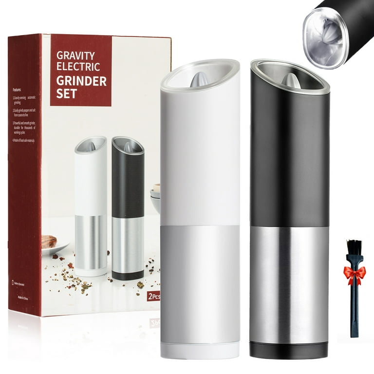 Battery Electric Operated Spice Anti Gravity Salt and Pepper Grinder Set  Pepper Mill with LED Light - China Silver Adjustable Coarseness Pepper Mill  and Gravity Electric Salt and Pepper Grinder Set price
