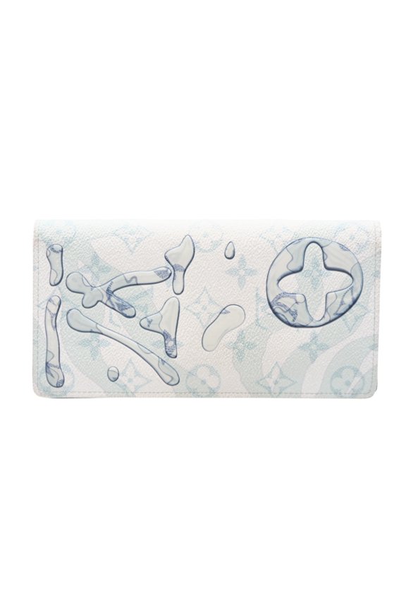 Pre-Owned LOUIS VUITTON Aqua Garden Portefeuille Brazza M82306 Long Wallet in Blue and White...