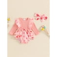 thumbnail image 2 of Suealasg Newborn Infant Girl Fall 2Pcs Outfits 3 6 12 18 Months Long Sleeve Floral Print Ruffled Romper Dress +Hairband Set Baby Girl Clothes, 2 of 7