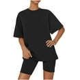 thumbnail image 1 of Rbaofujie Robe pour Femmes Ensemble 2 Pcs pour Femmes Uni à Manches Courtes avec Bordure Laitue Haut et Short Pyjama d'Automne, 1 of 5