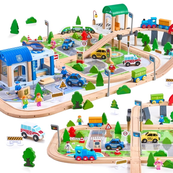 172Pcs Wooden Train Set for Toddlers, Wooden Train Track - Expandable and Changeable, Safe Educational Train Toys Gift for Boys & Girls Kids Ages 3-5