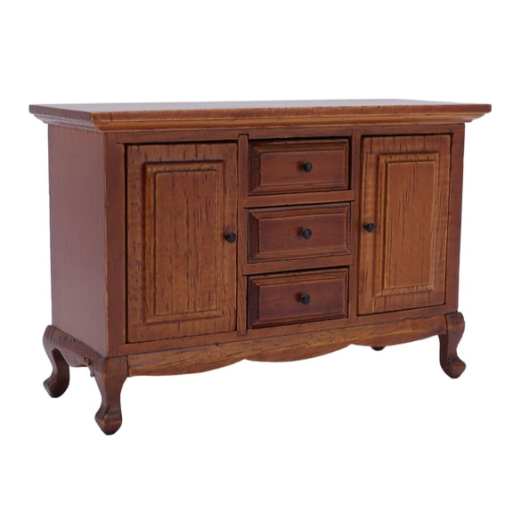 1:12 Scale Miniature Wooden Dollhouse Display Cabinet with 2 Doors and 3 Drawers for Furniture Decoration