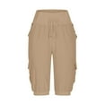 thumbnail image 5 of Lenpel Women's Bermuda Shorts Elastic High Waisted Drawstring Tapered Mid Length Cargo Shorts Summer Casual Shorts with Pockets, 5 of 6