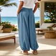 thumbnail image 5 of Lenpel Cotton Linen Pants for Women Lightweight Pleated Wide Leg Baggy Trousers Lounge Flowy Comfy Beach Vacation Clothes, 5 of 7