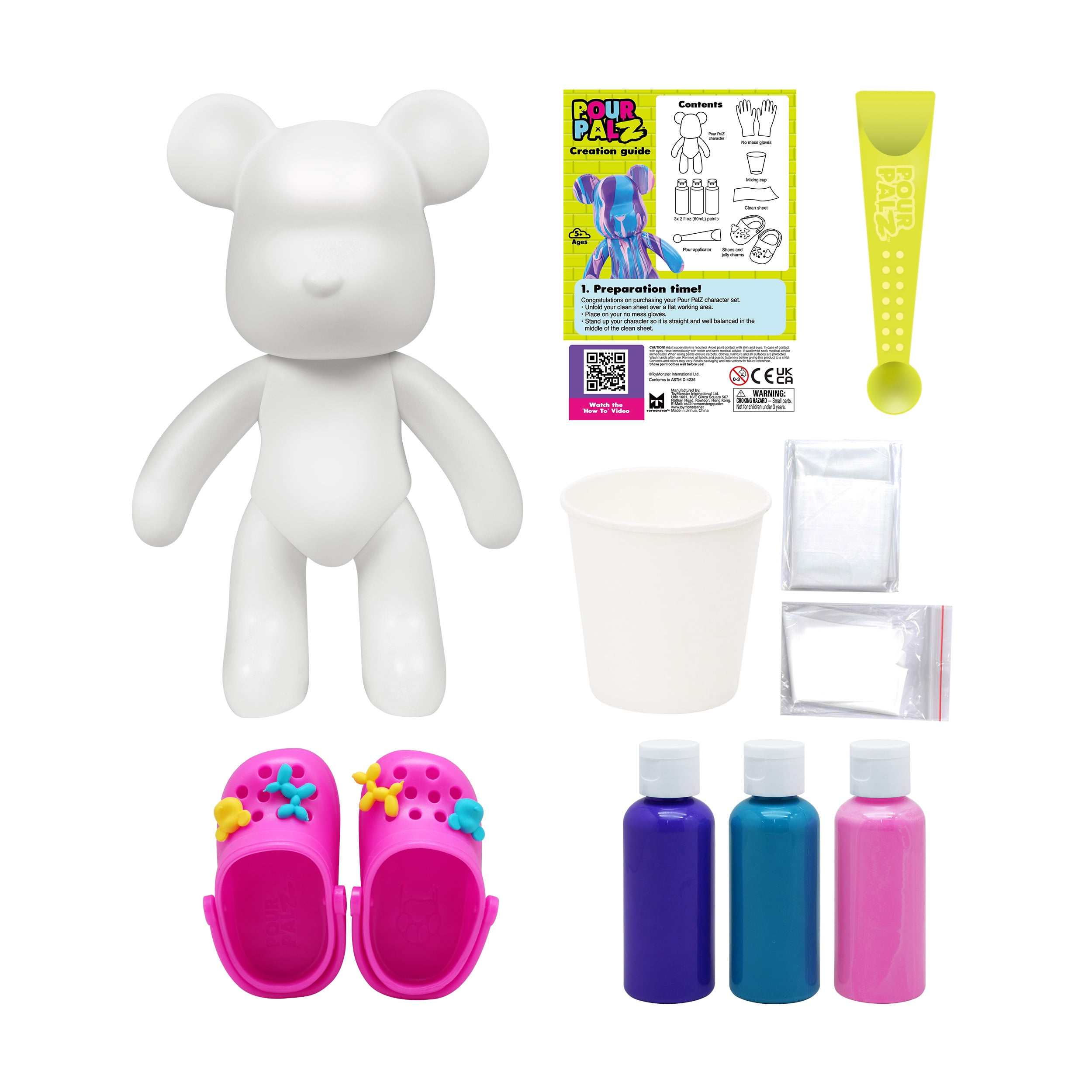 Pour Palz Bear Sport Mode Pink DIY Paint & Pour Craft Kit & Activity Toy for Kids, Ages 5+