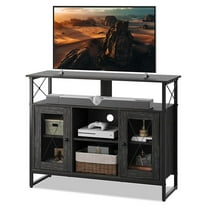 TV Stand for 43 Inch TV, Small Entertainment Center with Storage Cabinet & Adjustable Shelves, Farmhouse Industrial TV Stands for Living Room and Bedroom, 32" TV Console, Black
