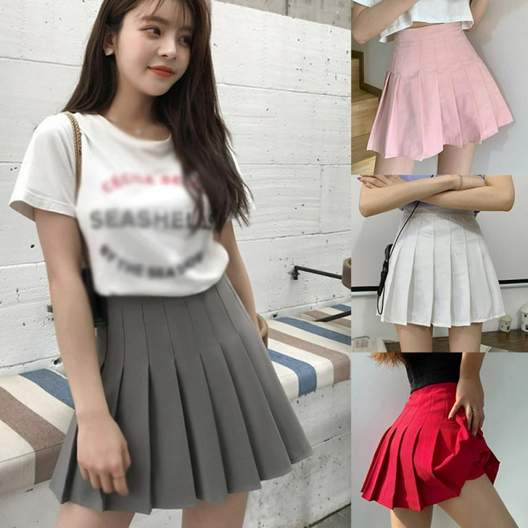 Girls Women's Pleated Skirt Anti-glare High Waisted College Skater Tennis  School A-Line Skirt Uniform Skirts Student Skirt,S-XL,Purple