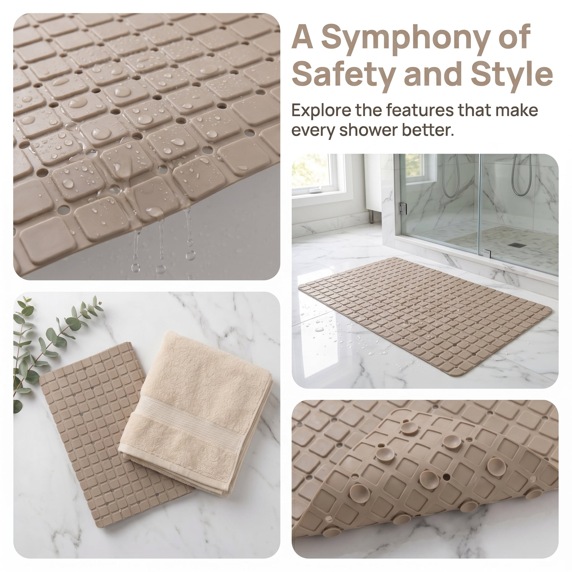 Unique Bargains Non-Slip Bathtub Mat with Strong Suction Cup and Quick Dry Brown 28" x 16"