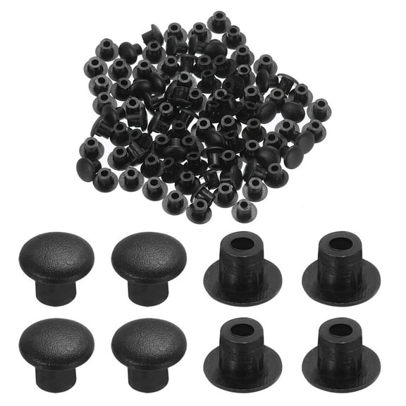 1000pcs Plastic Hole Plugs, 5mm (3/16 Inch) Black Screw Caps Cover Snap in Locking Round Button Top Shelf Plugs