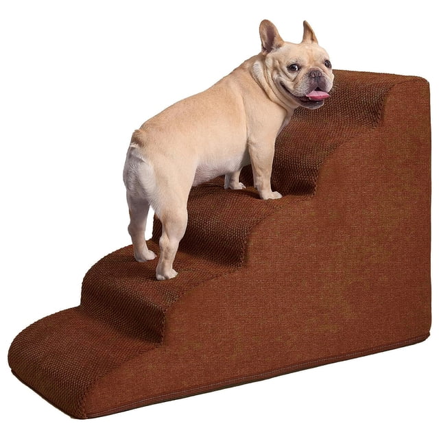Graflsoa 5-Tier Washable Pet Stairs for Small Dogs & Cats, Non-Slip Steps for Bed or Sofa, Coffee Color, Compact & Durable Design