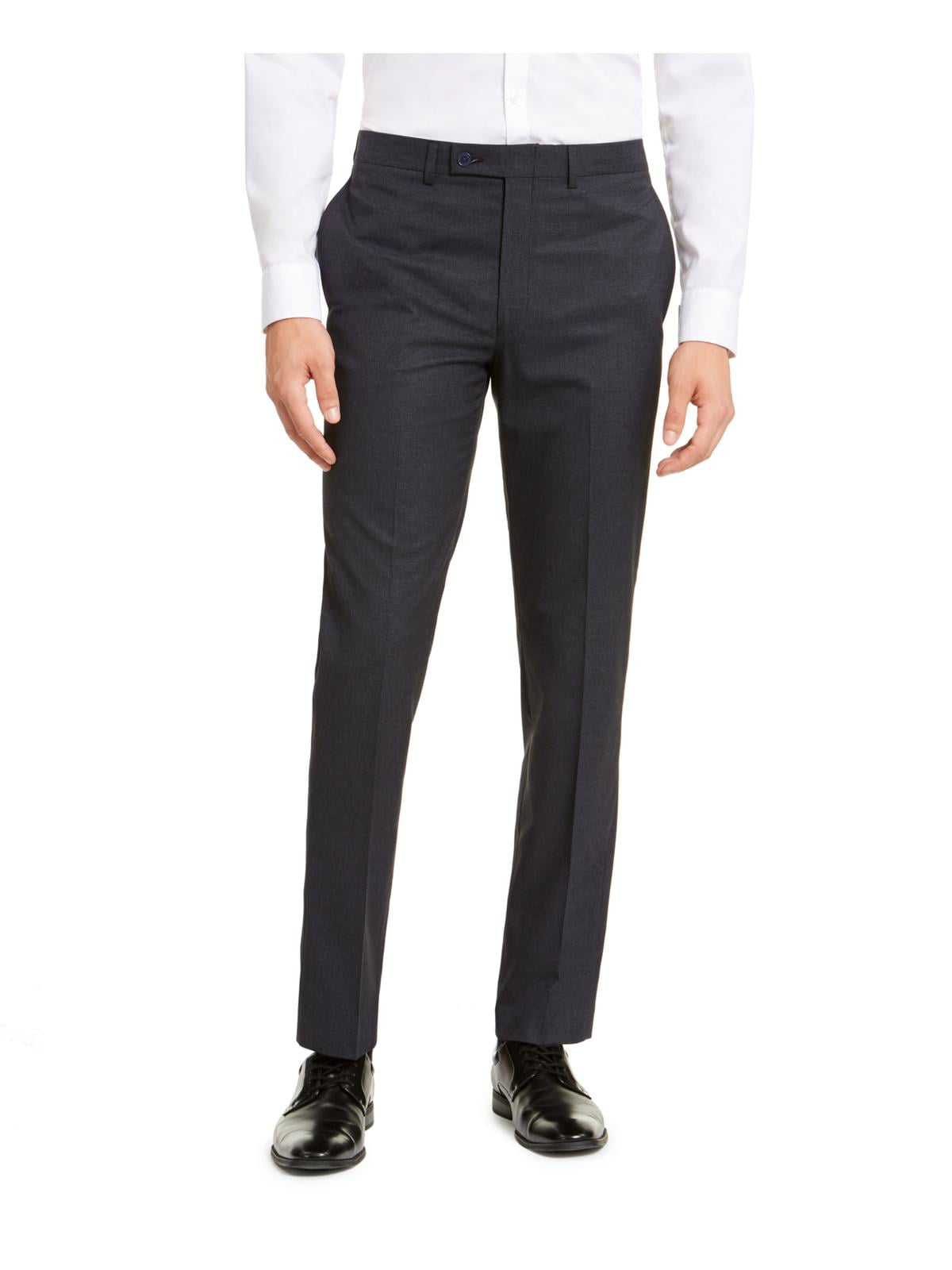 Calvin Klein Men's Slim-Fit Stretch Mini-Grid Dress Pants Navy Size ...