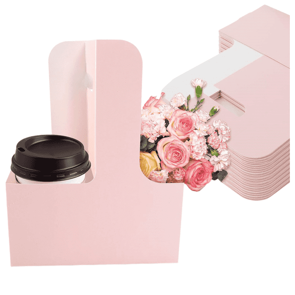 12 Pack 2-Cup Drink Carrier with Handle - Disposable Coffee Cup Holder & Portable Drink Caddy. Foldable Cardboard Carrier for Hot/Cold Delivery.