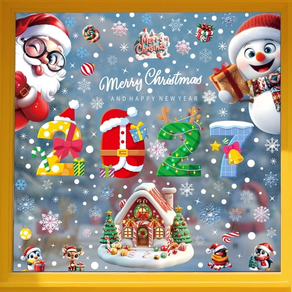 Odenmar Christmas Window Clings for Glass Windows, Santa Snowman Snowflake Christmas Stickers, Indoor Christmas Decorations, Holiday Decor Decals, Decoracion de Navidad for Home Door