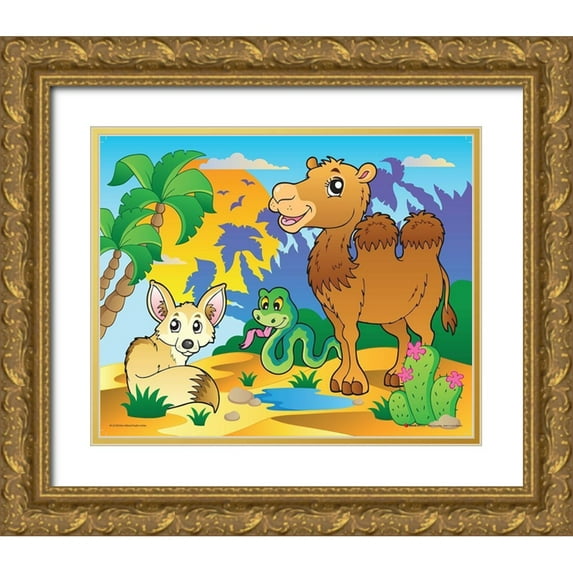 Viskova, Klara 24x20 Gold Ornate Wood Framed with Double Matting Museum Art Print Titled - Desert Animals