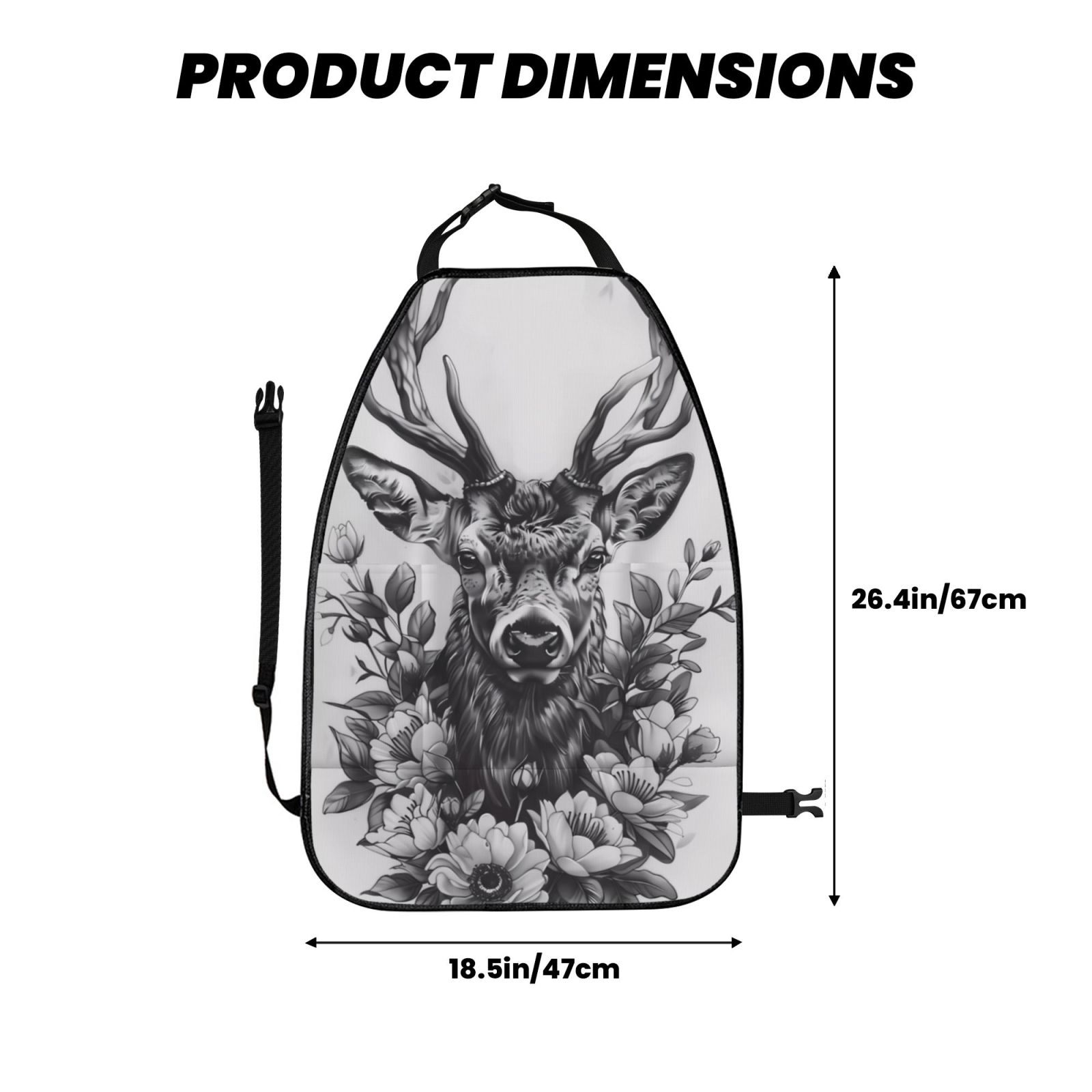 Kdxio Monochrome Deer Floral Print 2 Pack Car Kick Mat Seat Cover Back Protector Mat with Pockets for Organizer Backseat Protector and Storage Anti Kick Pad for Vehicles
