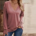 thumbnail image 2 of Besolor Women's Fall Tops Trendy Long Sleeve V Neck Button Basic Shirts Dressy Casual Loose Going out Blouse Tees, 2 of 9