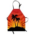 thumbnail image 1 of Silhouette Apron, Tropical Art Sunrays Palm Trees on Island, Unisex Kitchen Bib with Adjustable Neck for Cooking Gardening, Adult Size, Charcoal Grey Vermilion, by Ambesonne, 1 of 4