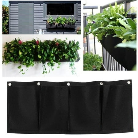 Hang Wall Plant Grow Bag, 4 Pocket Hanging Garden Wall Planter for Yard Garden Home Decor (Best Plants For Front Yard Garden)
