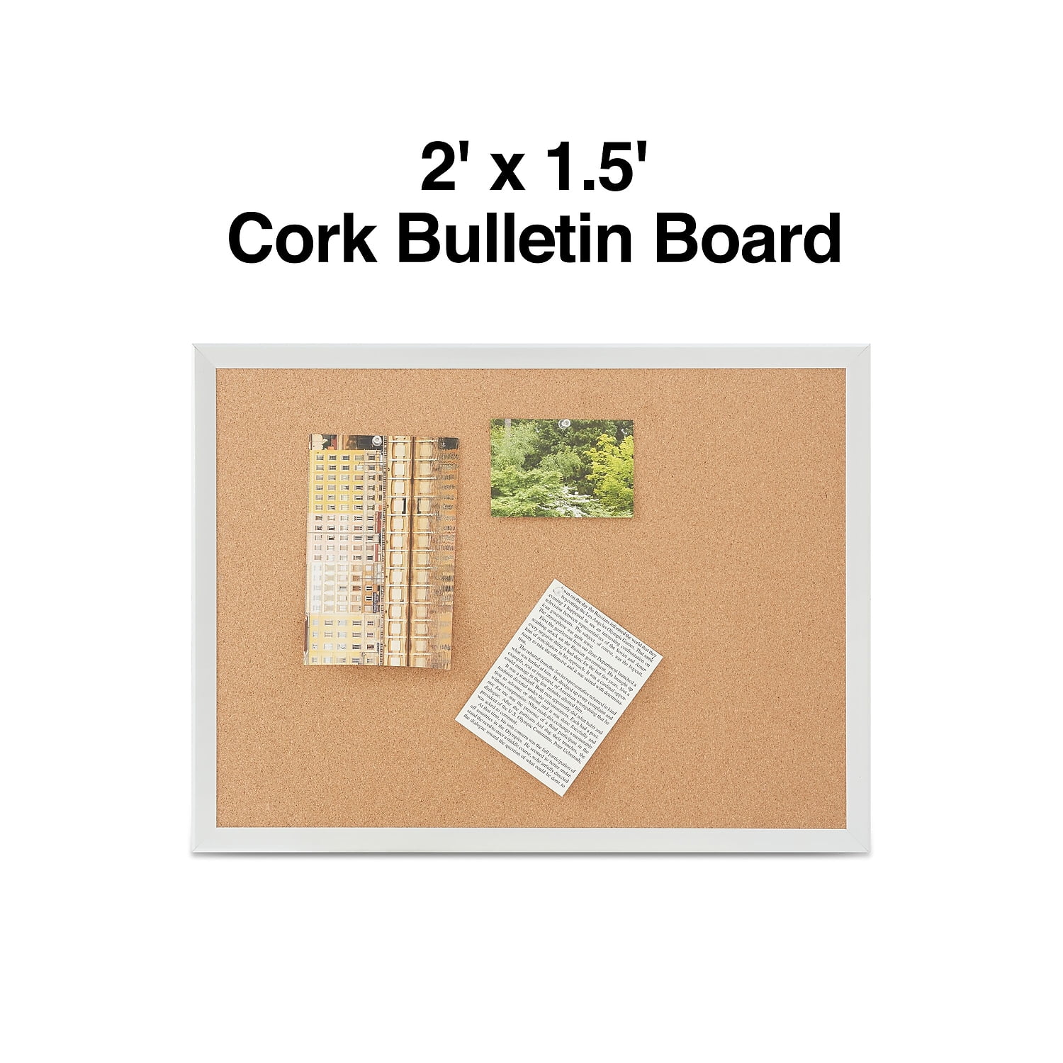 Staples Standard Cork Bulletin Board Aluminum Finish Frame 2'W x 1.5'H 52448/28334