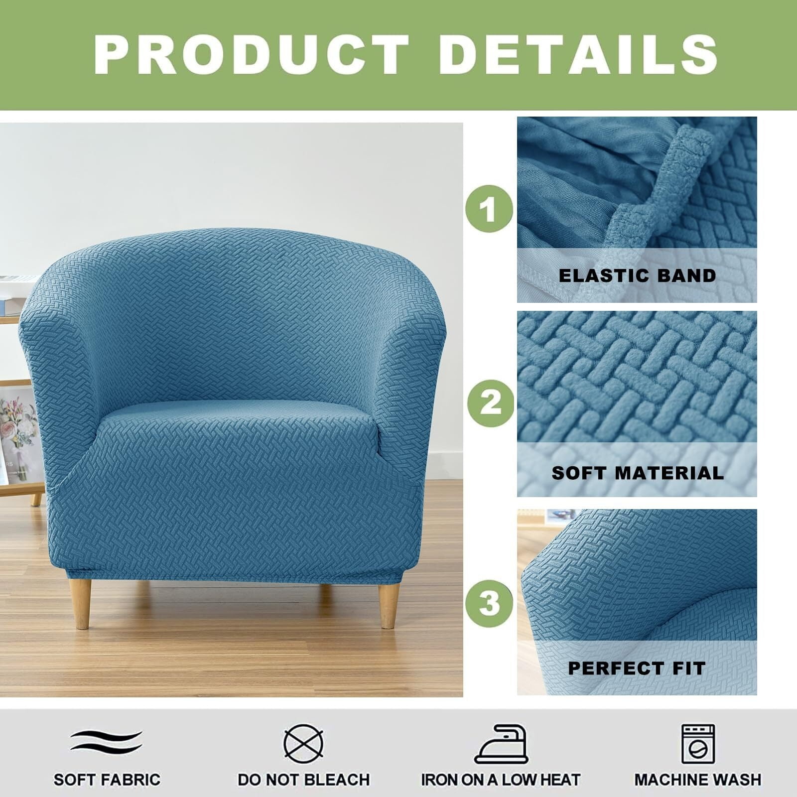 LKJYER Club Chair Slipcover Jacquard Barrel Chair Covers Stretch Tub Chair Slipcovers Soft Armchair Sofa Covers Removable Couch Cover Protector for Living Room Hotel Restaurant
