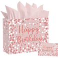 thumbnail image 5 of Large Birthday Gift Paper Bags with Tissue Paper and Card (1Pcs，Pink), 5 of 6