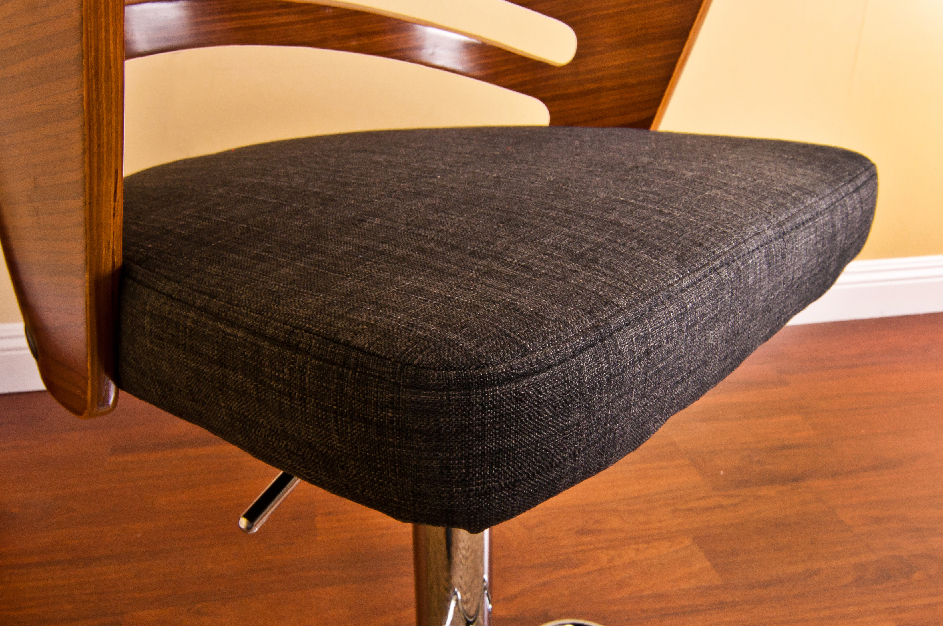 Modern Wood Back and Fabric Adjustable Swivel Bar Stool with Cushion, Black