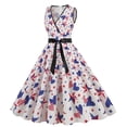thumbnail image 4 of Usmixi Summer Dresses for Women 4th of July Patriotic Pleated Swing A Line Tank Formal Dresses 2023 Casual Sleeveless V-Neck Star Striped Print Midi Dress White s, 4 of 7