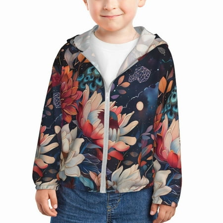 

Lukts Colorful Flower Peacock Print Children s Long-Sleeved Sun Protection Clothing Hooded Sweatshirts for Boys and Girls Outdoor Sports-3 Years