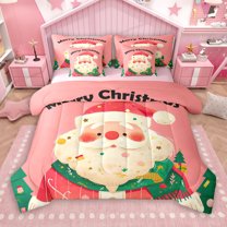 Manfei Cartoon Santa Claus 7-Piece Bedding Comforter Set for Kids, Happy New Year King Bedding Sets, Fairy Tale Christmas Theme Reversible Bed Sheets, Microfiber Bedroom Decor